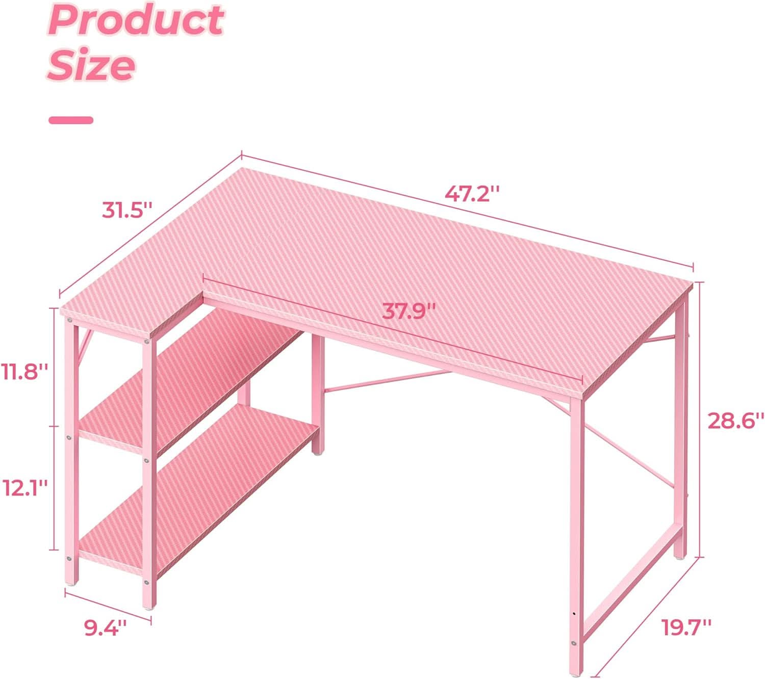 Pink L Shaped Desk 47 Inch Corner Desk For Home Office