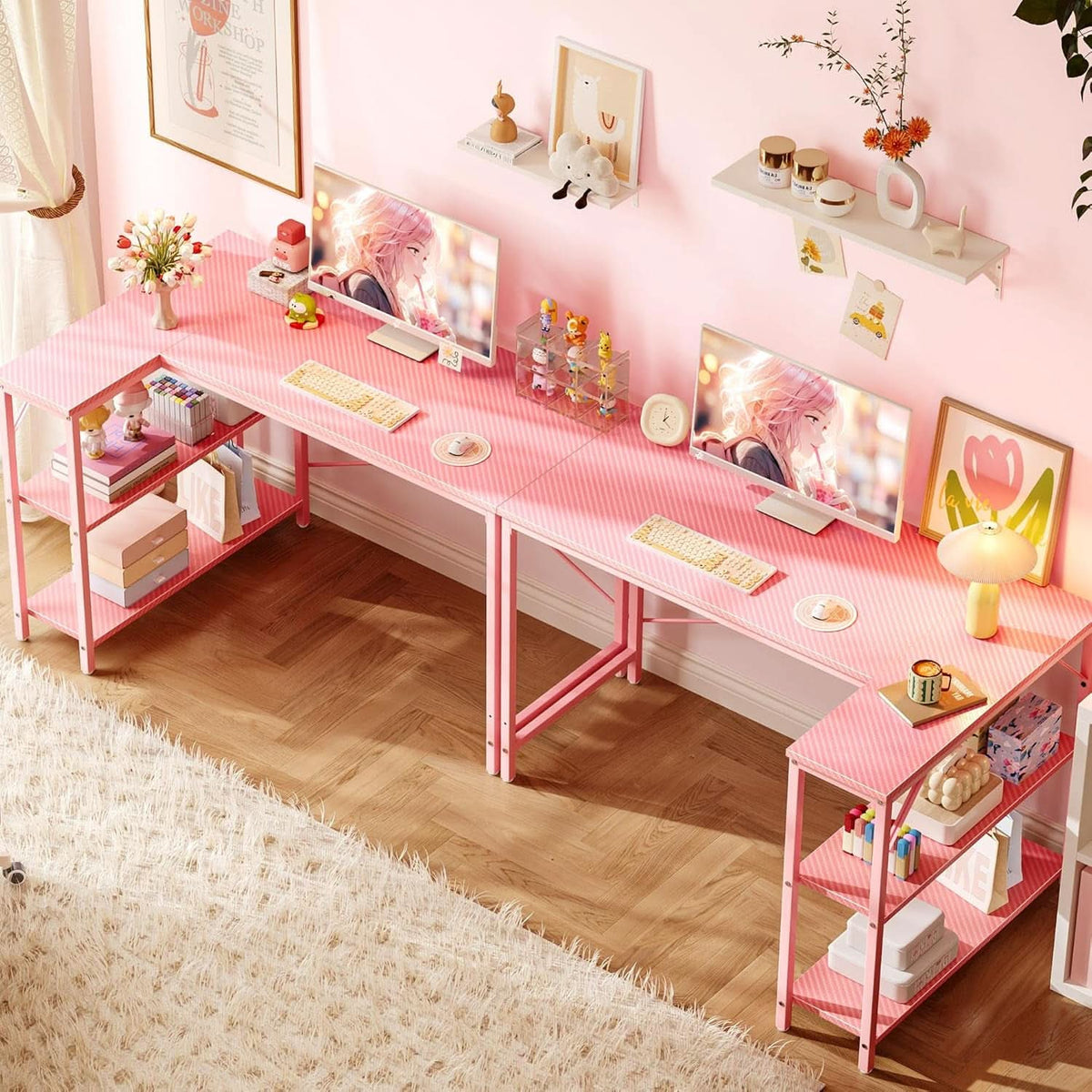 Pink L Shaped Desk 47 Inch Corner Desk For Home Office
