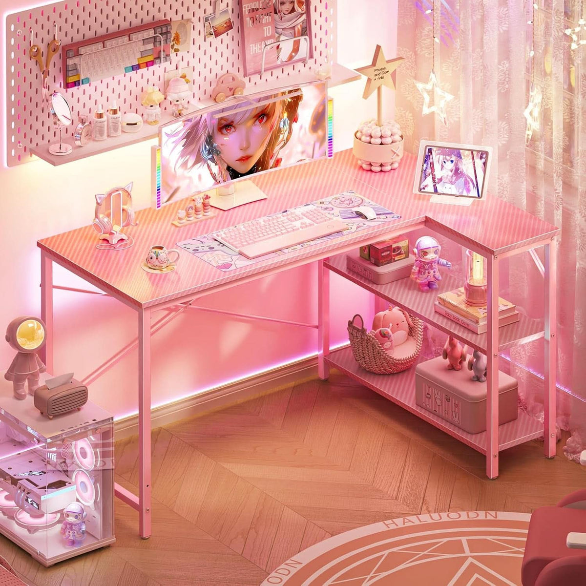 Pink L Shaped Desk 47 Inch Corner Desk For Home Office