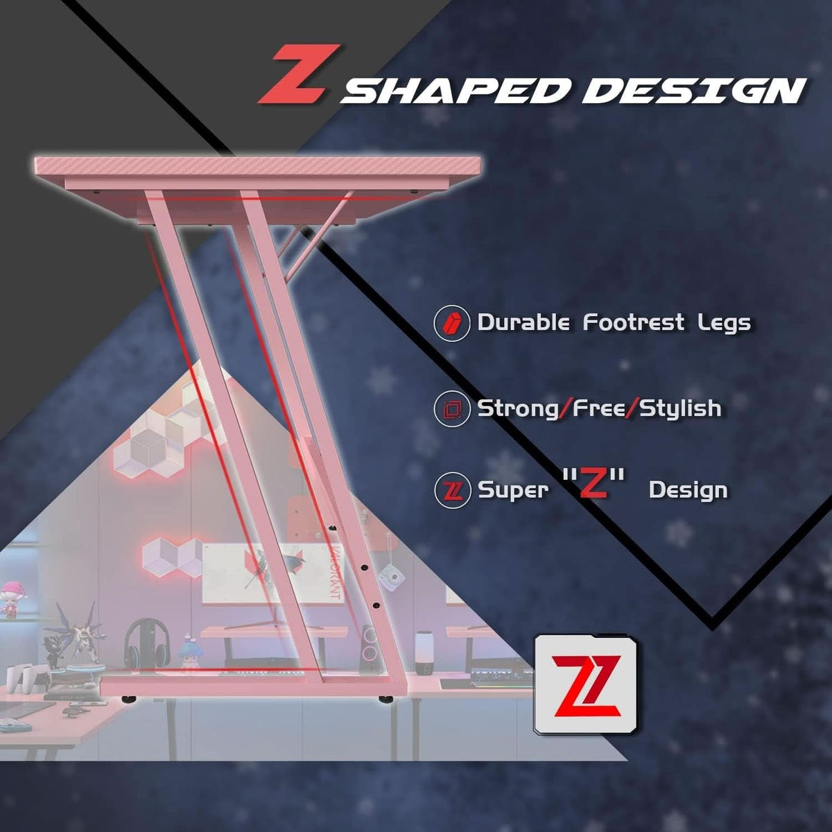 Pink L Shaped Gaming Desk With Monitor Stand 51 Inch Corner Computer Desk