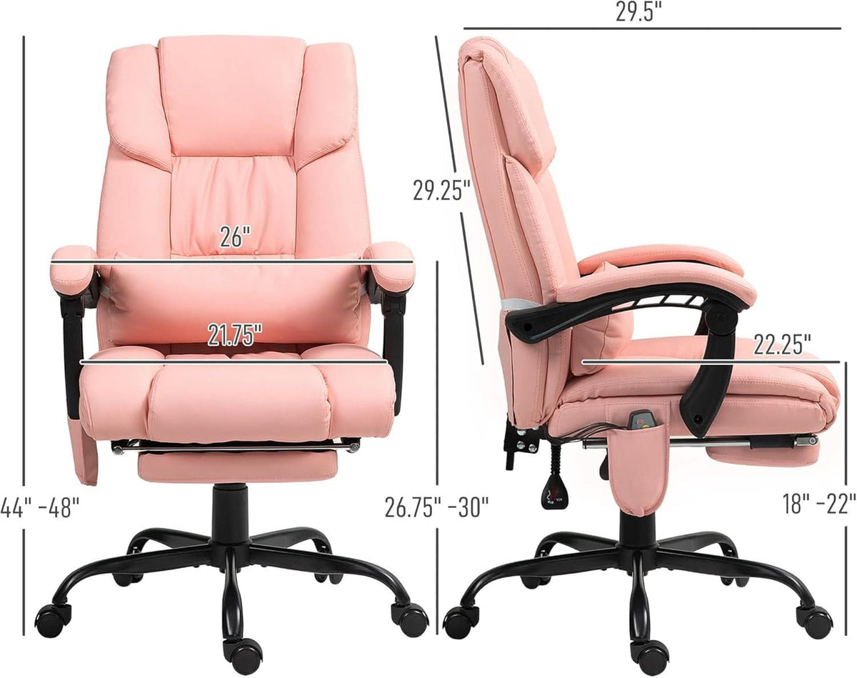Pink Massage Office Chair With 6 Vibration Points Footrest