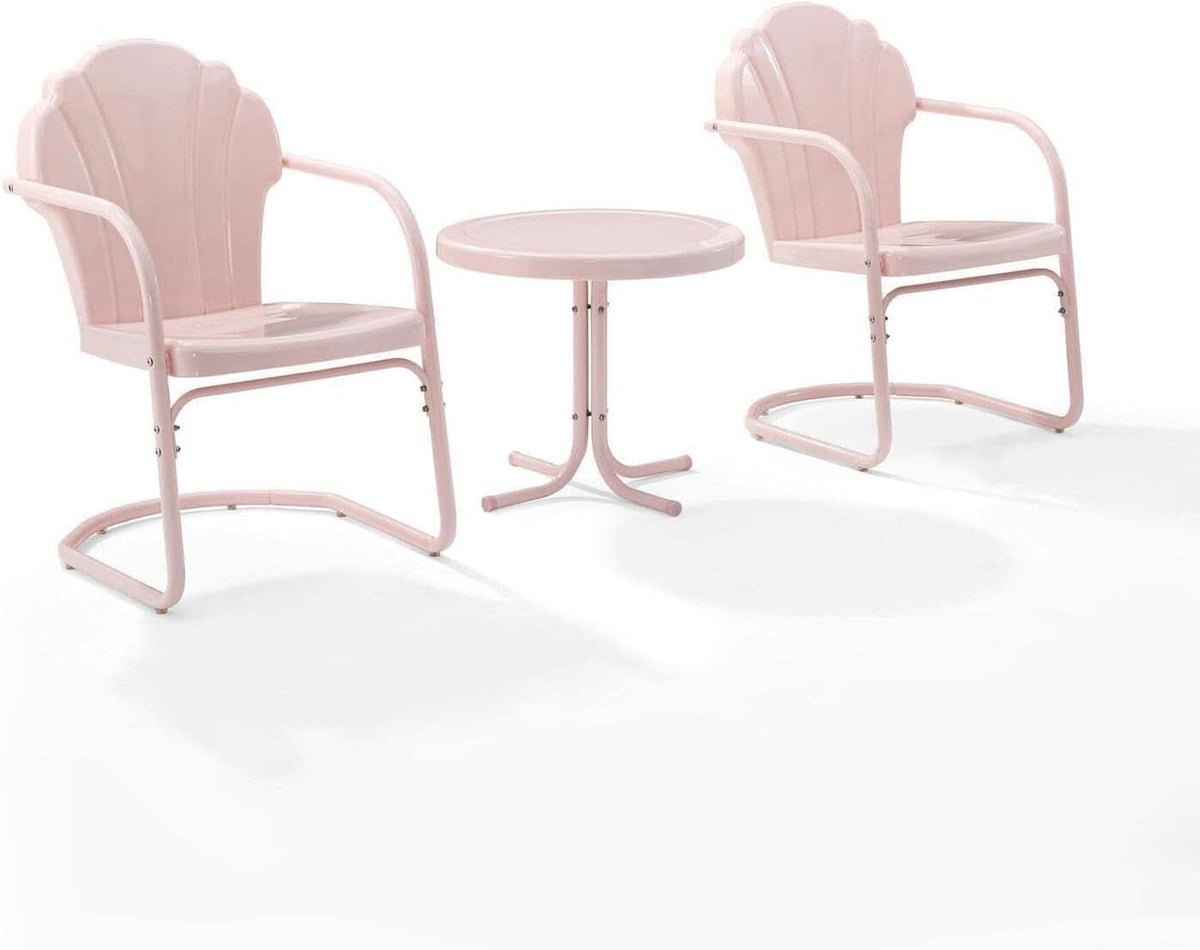 Pink Metal Outdoor Bistro Set With Table And Two Chairs