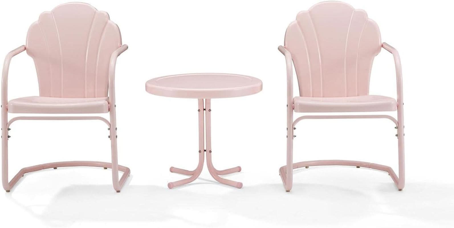 Pink Metal Outdoor Bistro Set With Table And Two Chairs