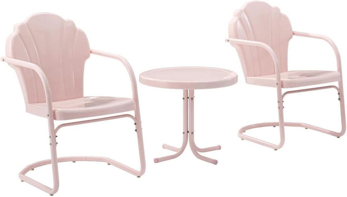 Pink Metal Outdoor Bistro Set With Table And Two Chairs