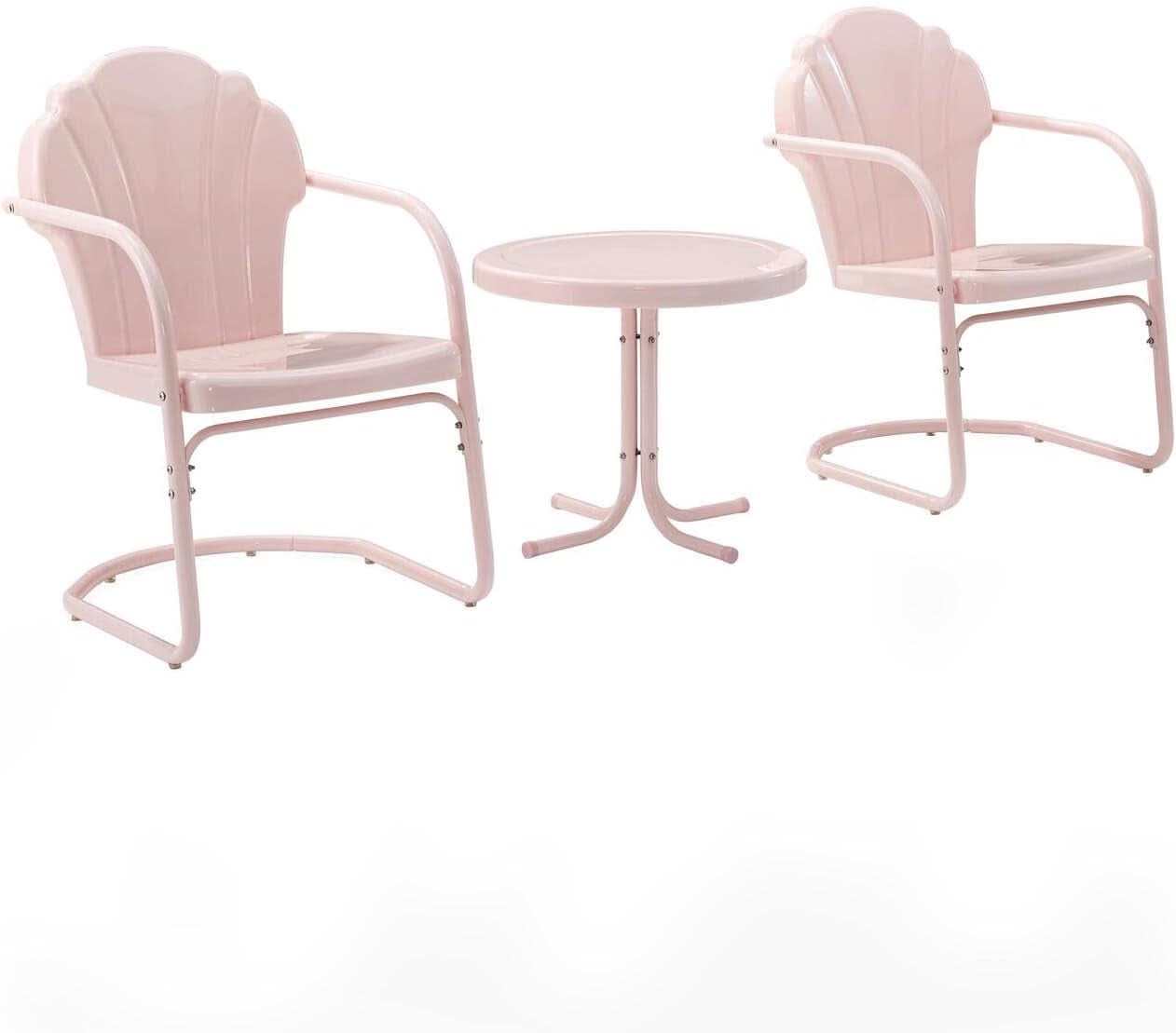 Pink Metal Outdoor Bistro Set With Table And Two Chairs