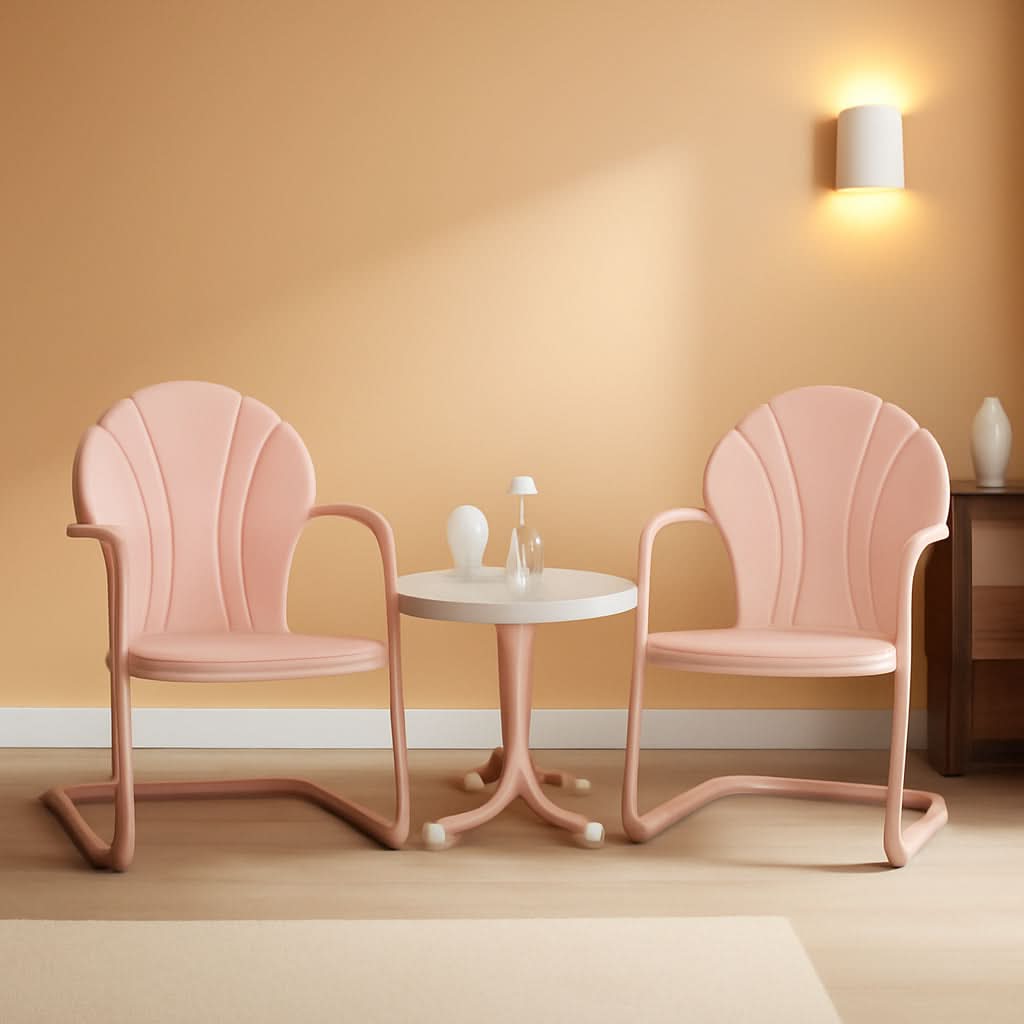 Pink Metal Outdoor Bistro Set With Table And Two Chairs