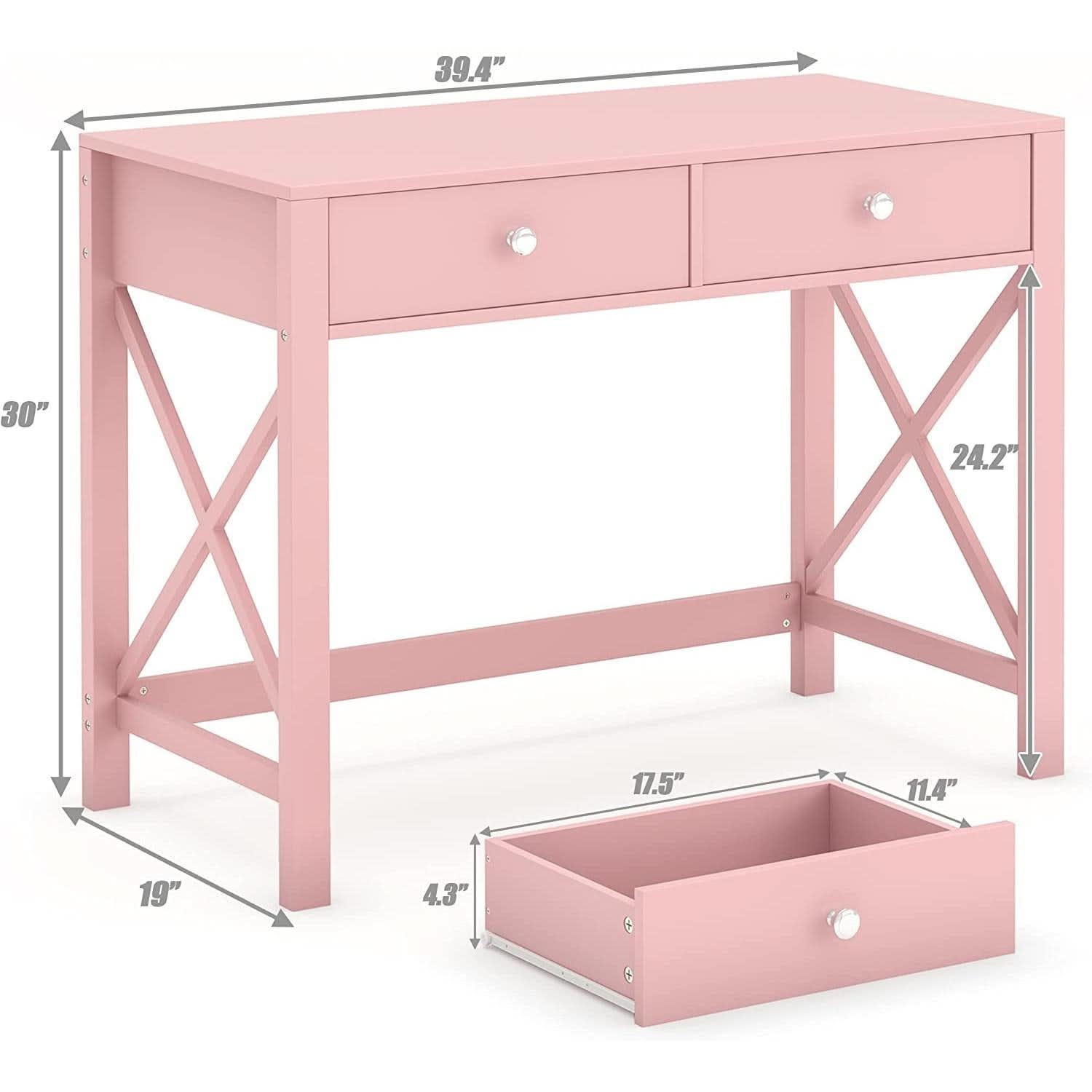 Pink Modern Vanity Desk With Drawers For Home Office