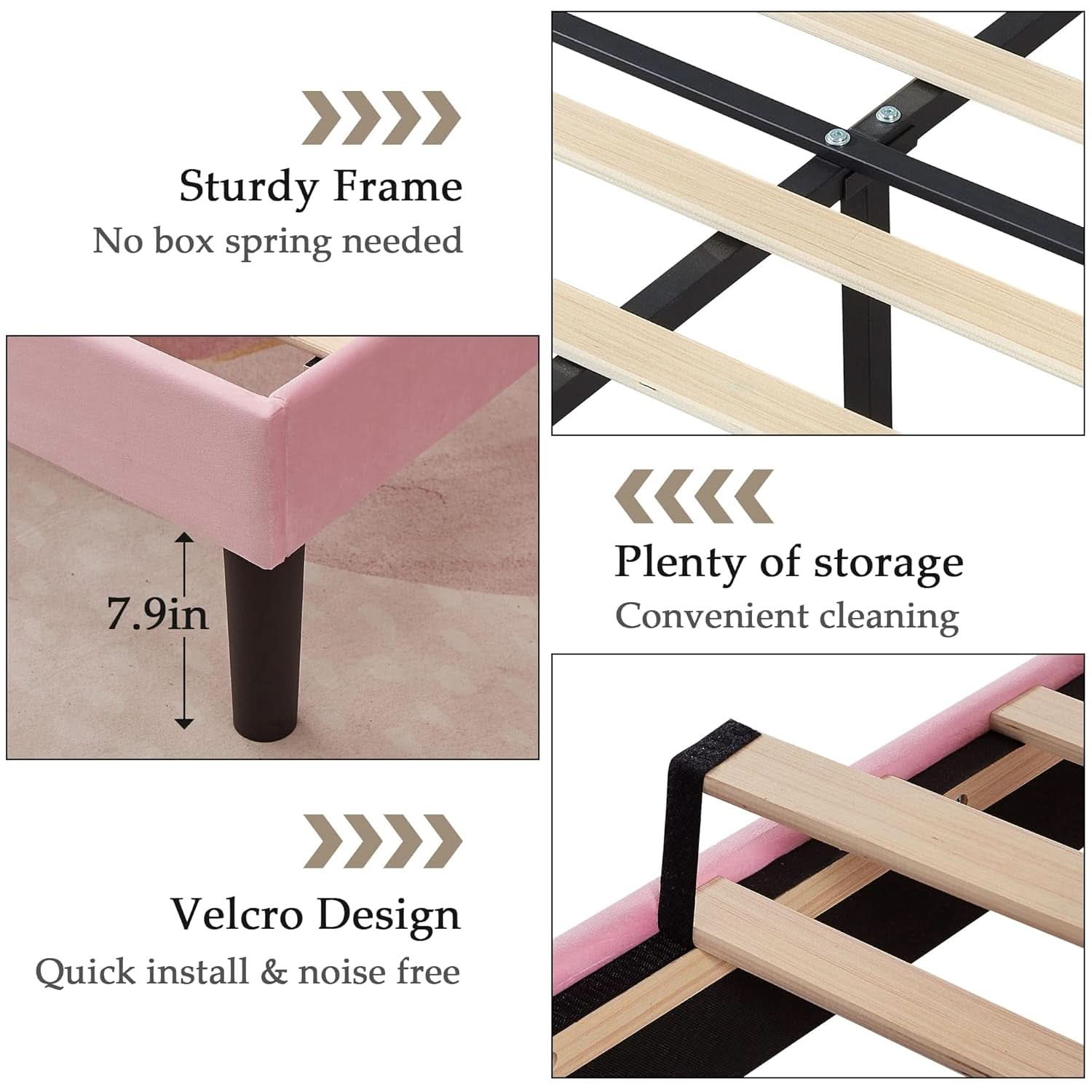 Pink Queen Platform Bed Frame With Tufted Headboard