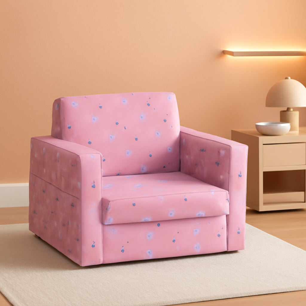 Pink Rainbow Kids Convertible Sofa Bed With Storage Pockets