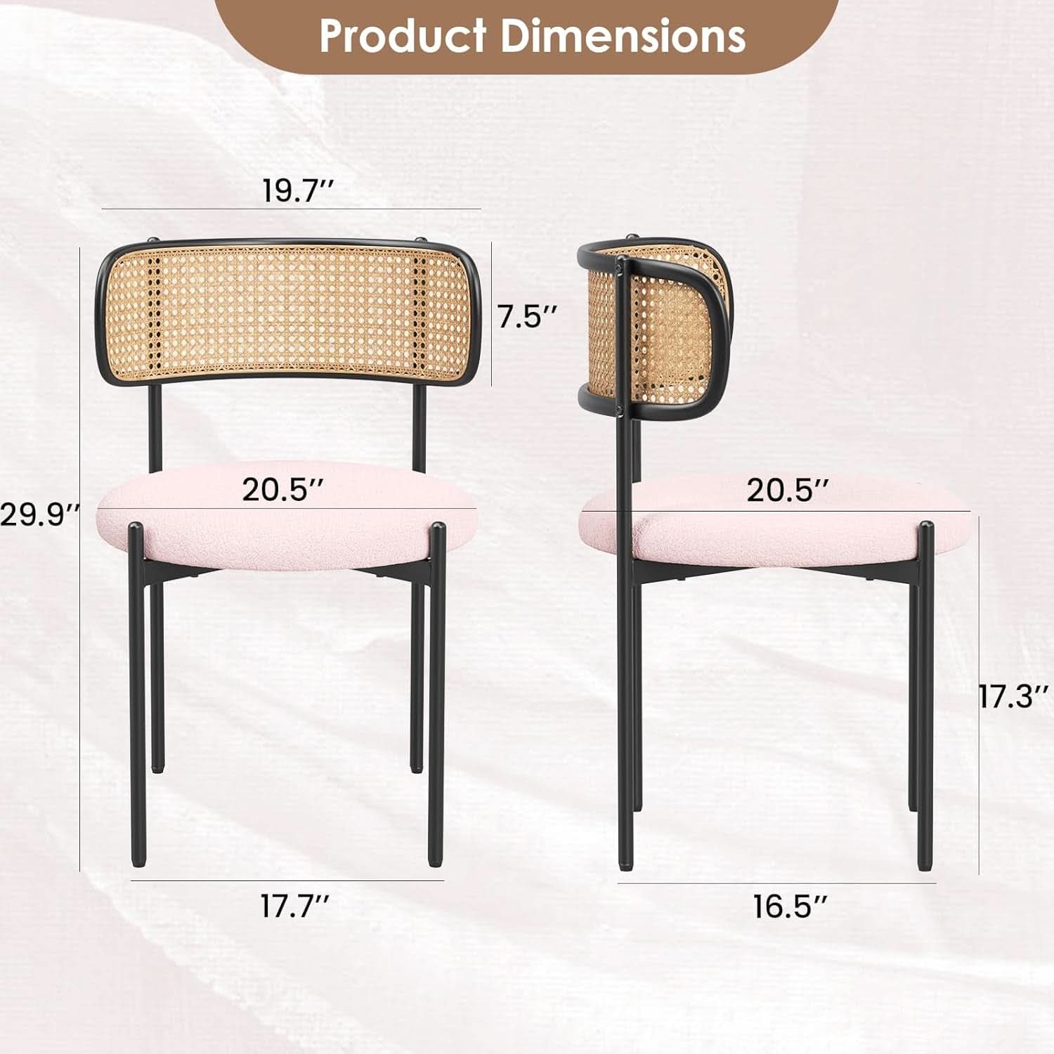 Pink Rattan Back Dining Chairs Set Of 4 Sherpa Cushions