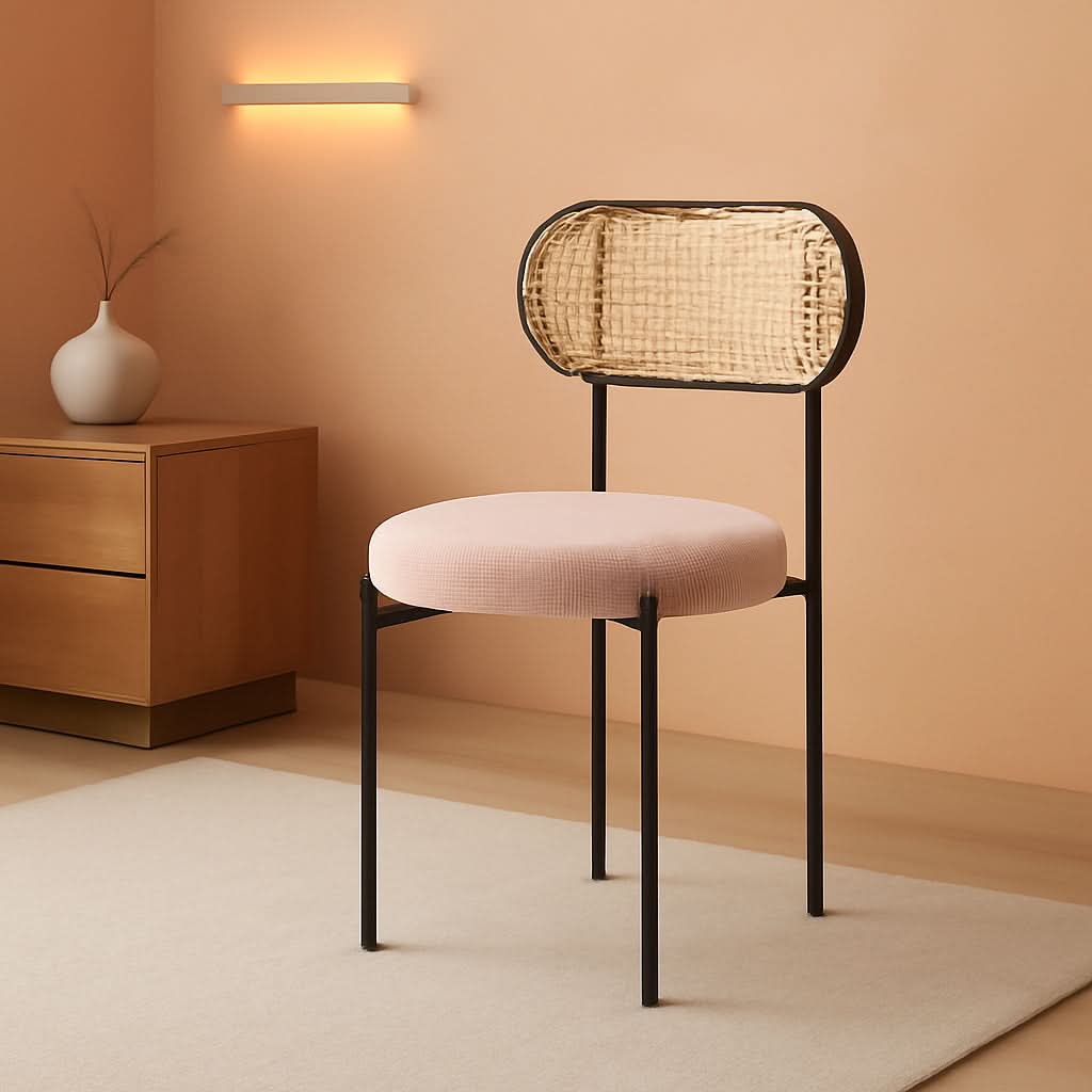 Pink Rattan Back Dining Chairs Set Of 4 Sherpa Cushions