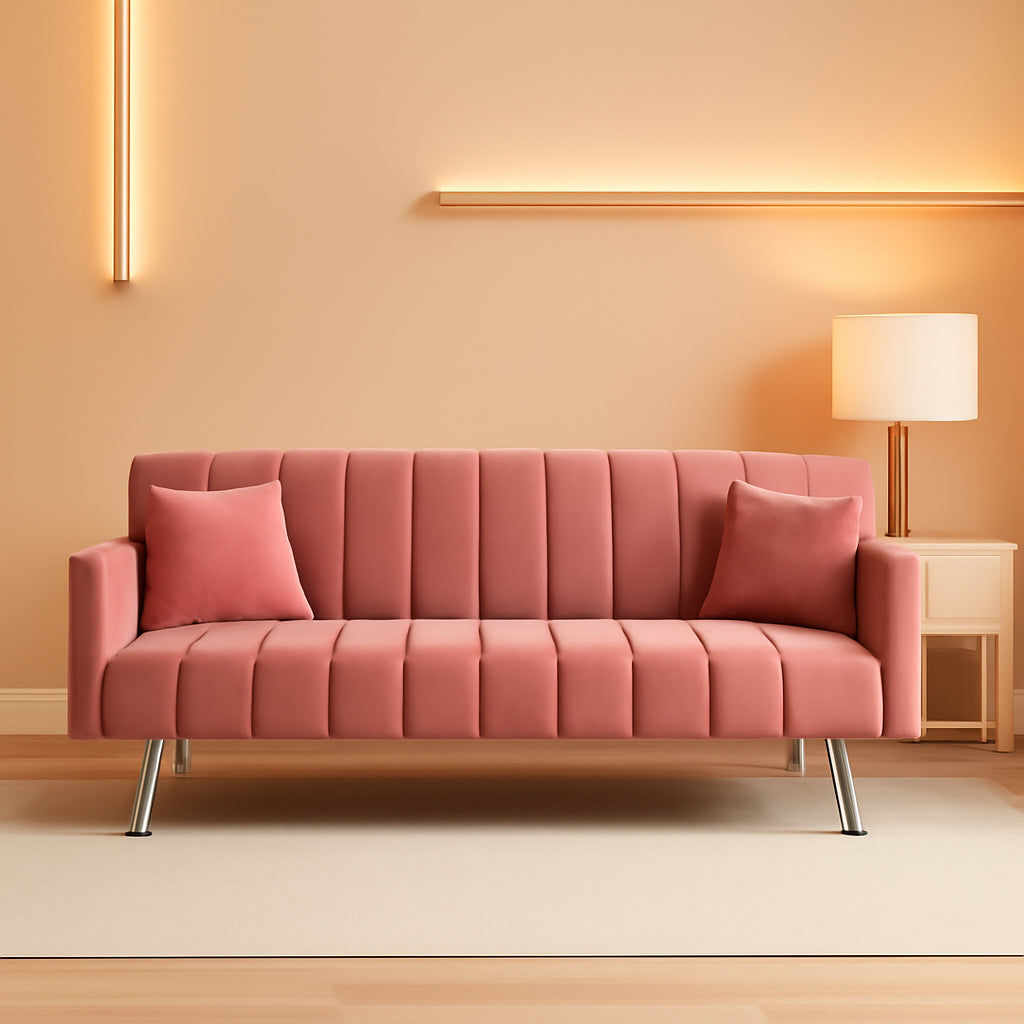 Pink Sleeper Sofa Bed With 2 Pillows In Small Spaces