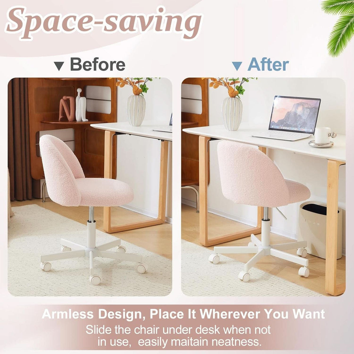Pink Teddy Desk Chair With Lumbar Support And Wheels