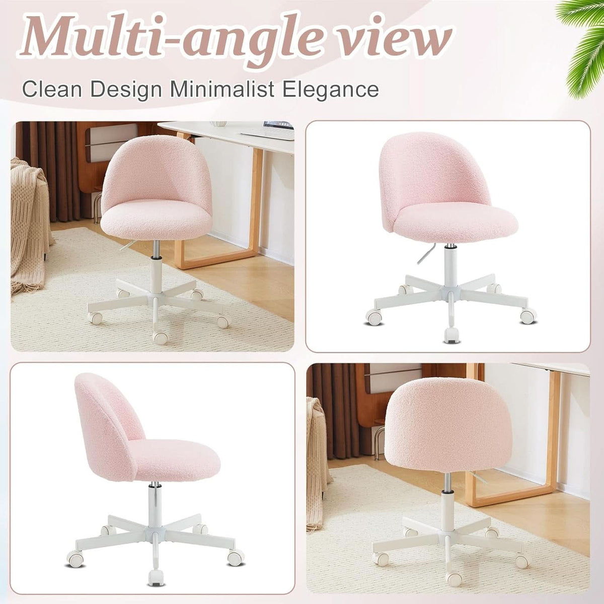 Pink Teddy Desk Chair With Lumbar Support And Wheels