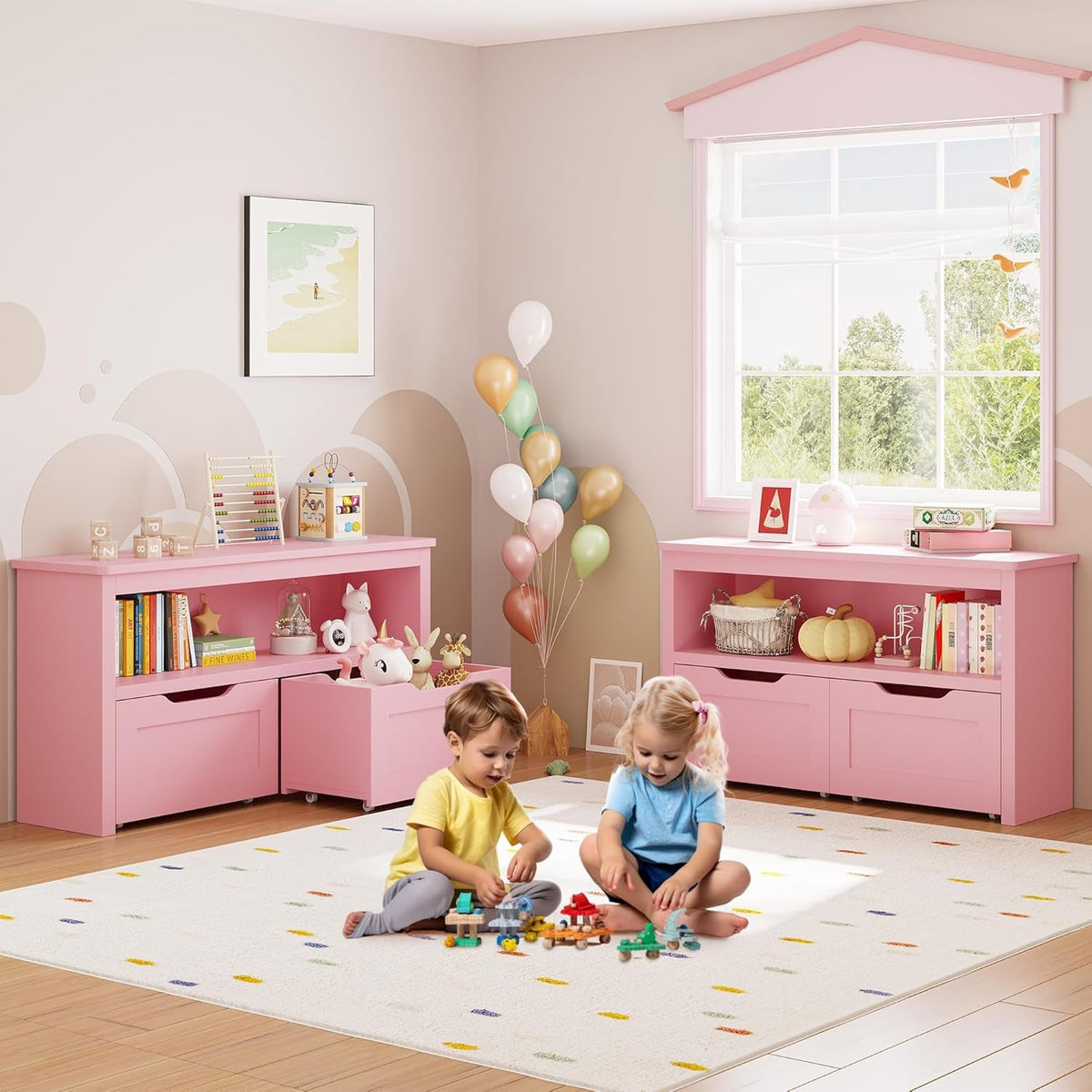 Pink Toy Storage Organizer With Detachable Drawers