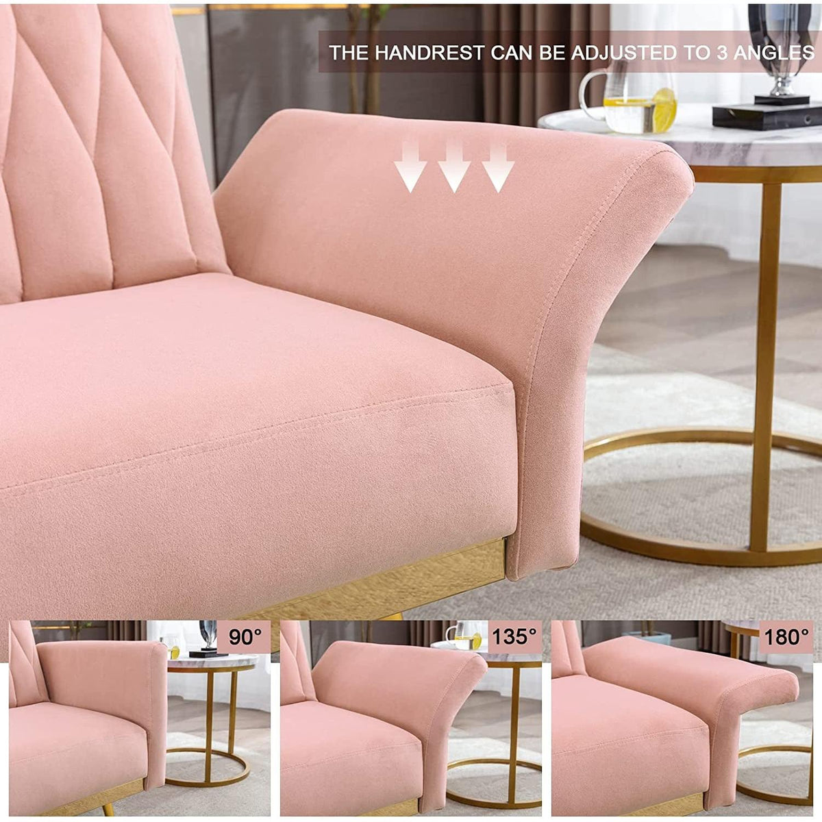 Pink Velvet Armchair With Ottoman And Armrests Modern