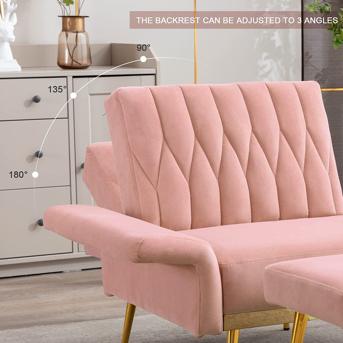 Pink Velvet Armchair With Ottoman And Armrests Modern