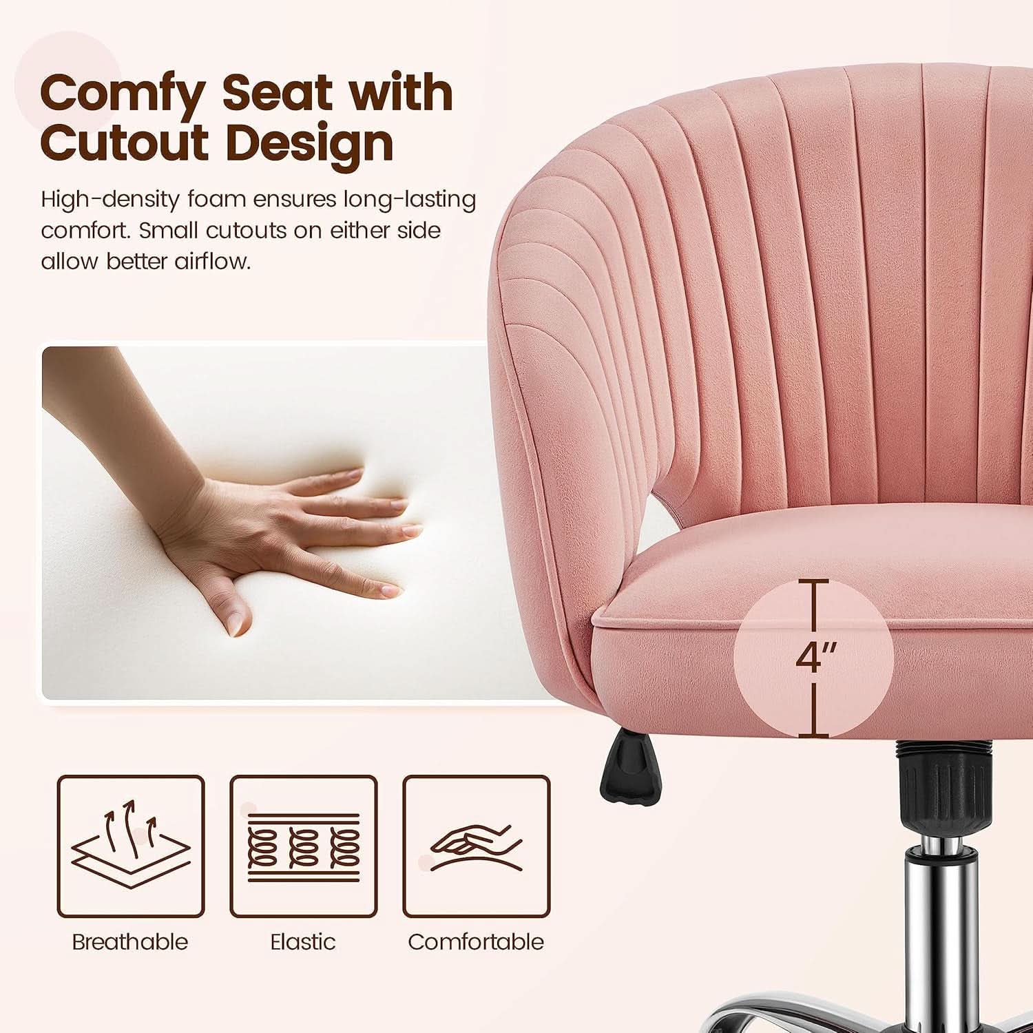 Pink Velvet Desk Chair Backrest Office Chair Modern