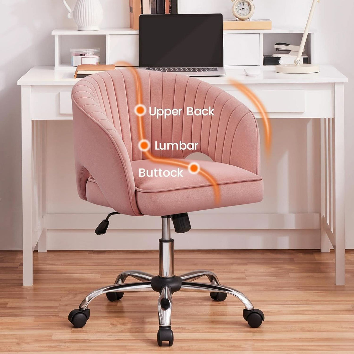 Pink Velvet Desk Chair Backrest Office Chair Modern
