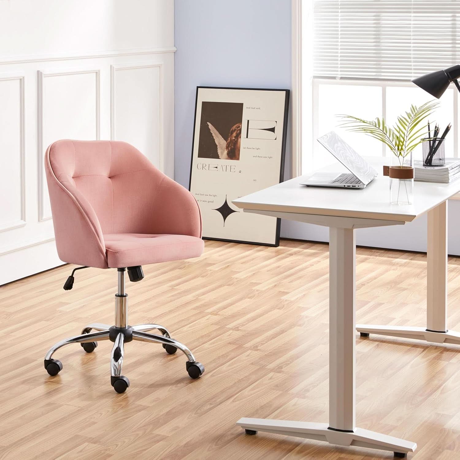 Pink Velvet Desk Chair With Swivel Office Chair Modern