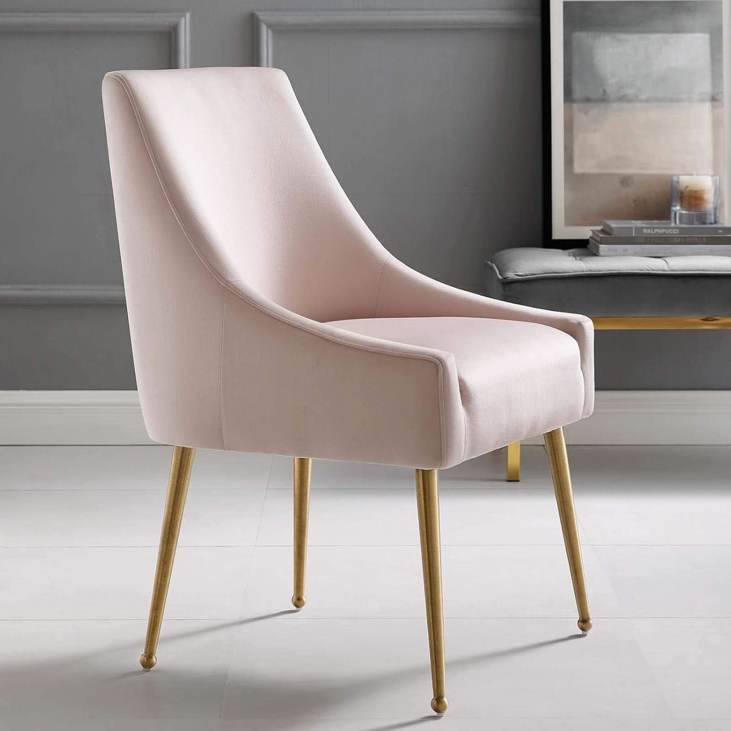 Pink Velvet Dining Chair With Gold Accents For Dining Room