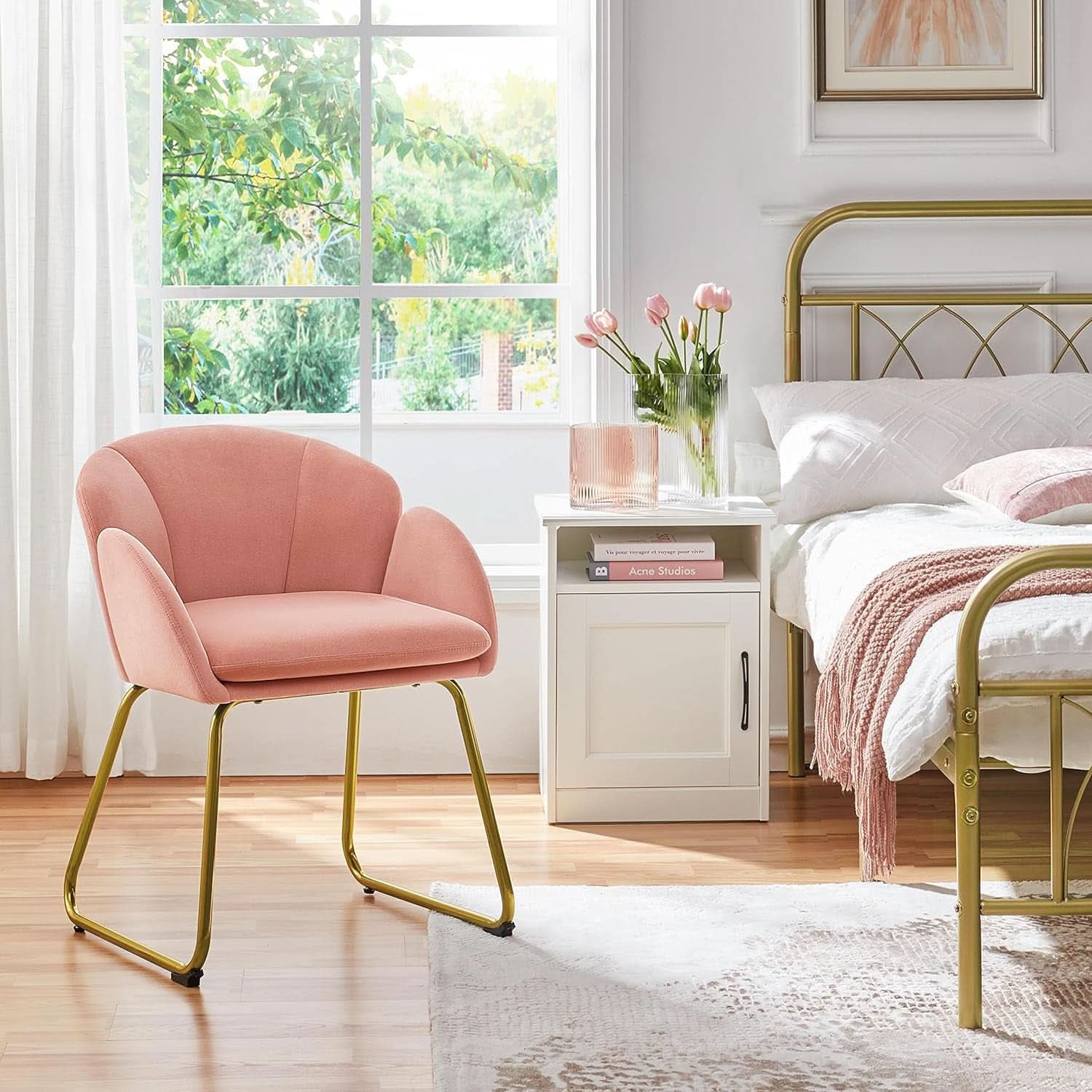 Pink Velvet Flower Armchair With Gold Legs Living Room