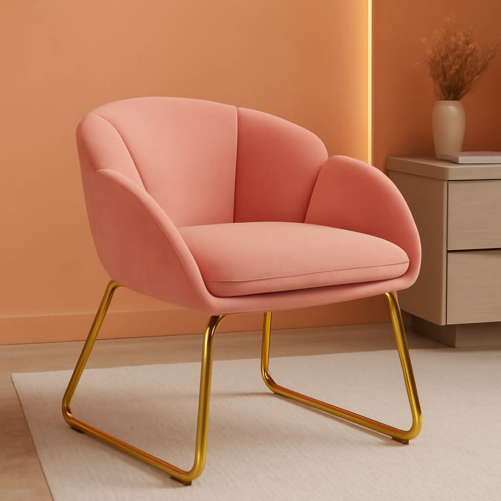 Pink Velvet Flower Armchair With Gold Legs Living Room