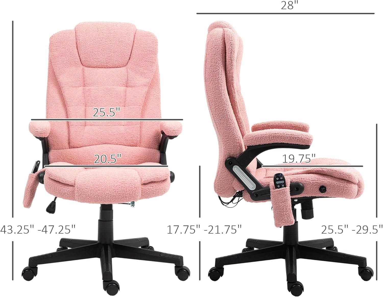 Pink Velvet Heated Massage Office Chair With Reclining Back