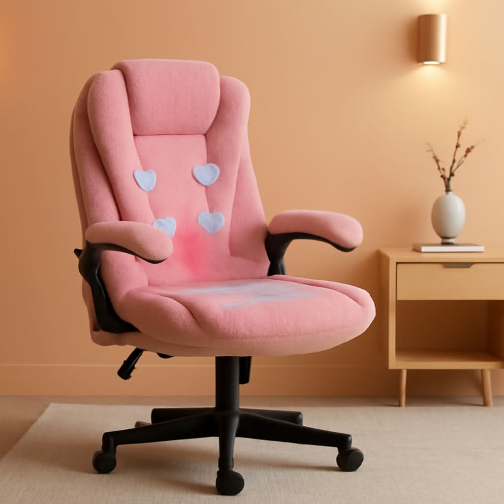 Pink Velvet Heated Massage Office Chair With Reclining Back