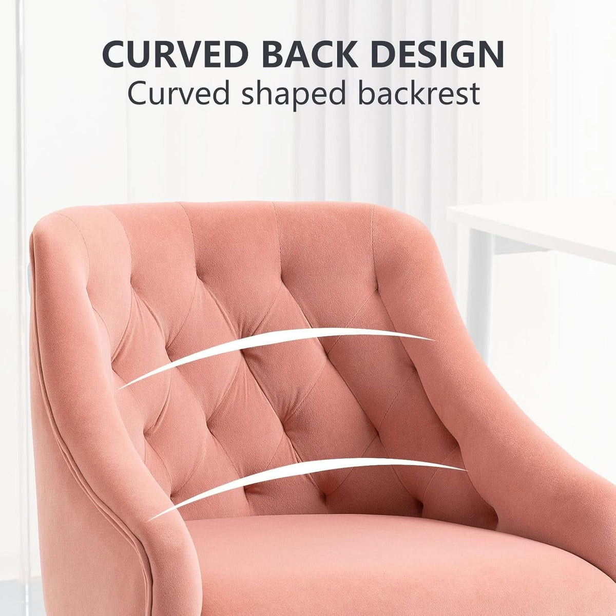 Pink Velvet Office Chair 360 Swivel Modern Desk Chair
