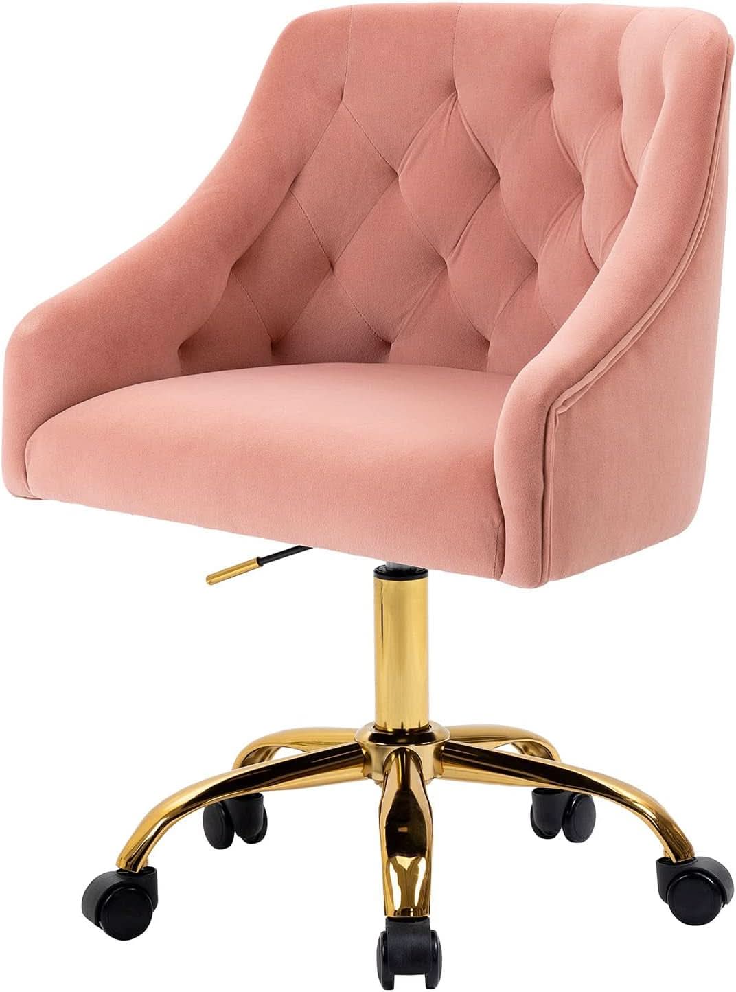 Pink Velvet Office Chair 360 Swivel Modern Desk Chair