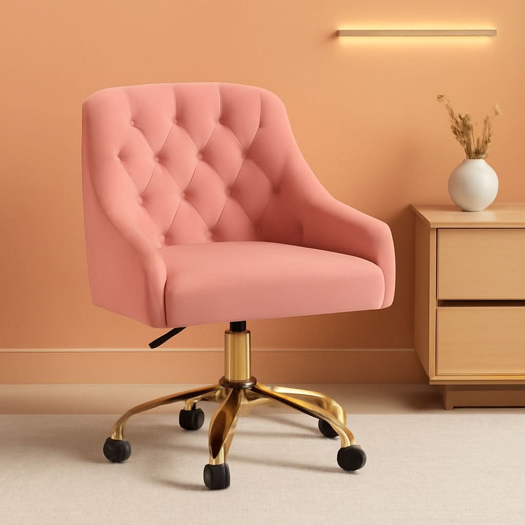 Pink Velvet Office Chair 360 Swivel Modern Desk Chair