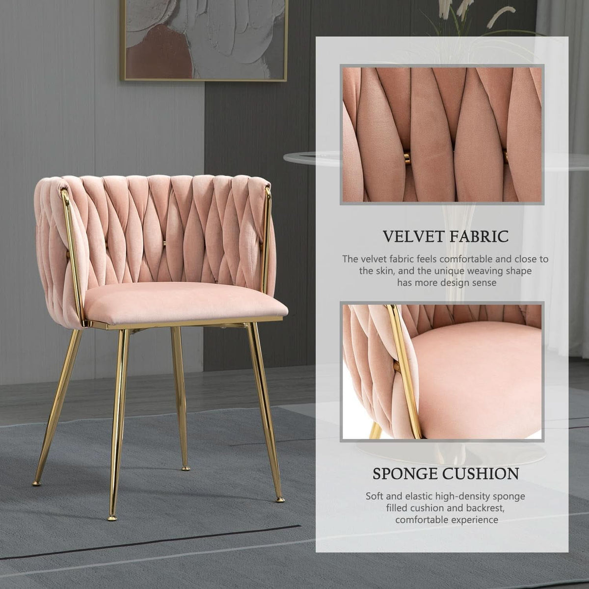 Pink Velvet Tufted Dining Chairs With Gold Metal Legs Set 4