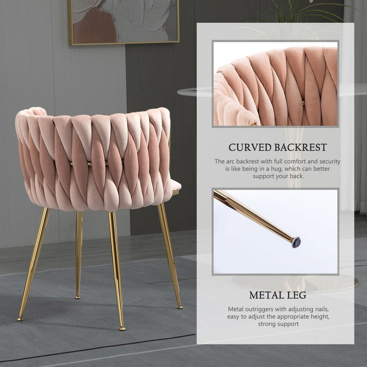 Pink Velvet Tufted Dining Chairs With Gold Metal Legs Set 4