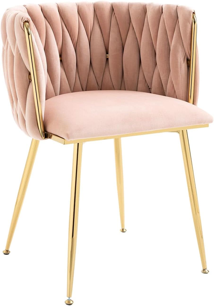 Pink Velvet Tufted Dining Chairs With Gold Metal Legs Set 4