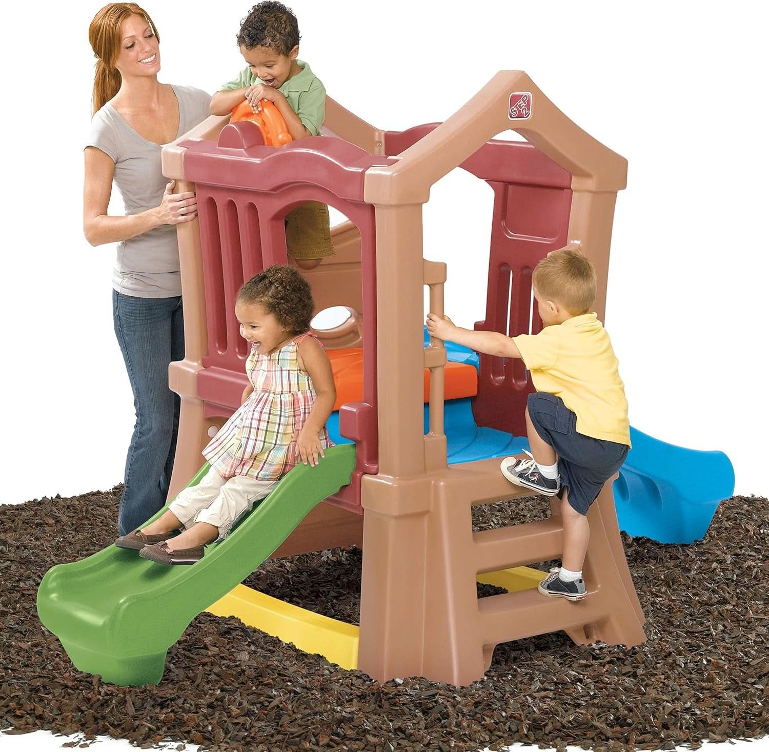 Play Up Double Slide Climber Outdoor Playset For Toddlers Ages 2 To 6 2 Slides