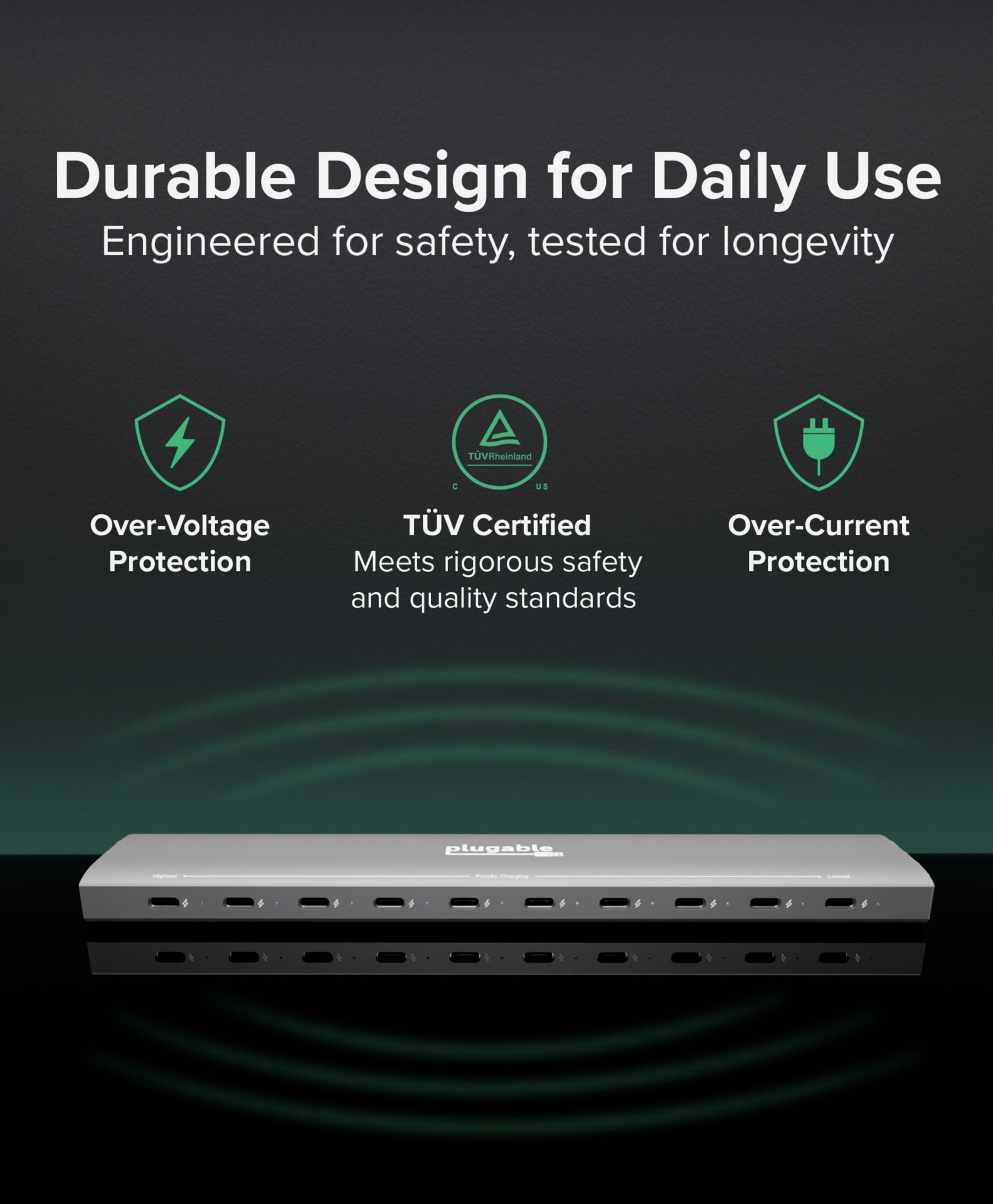 Plugable 10-Port USB-C Charging Station 100W Fast Charge Hub