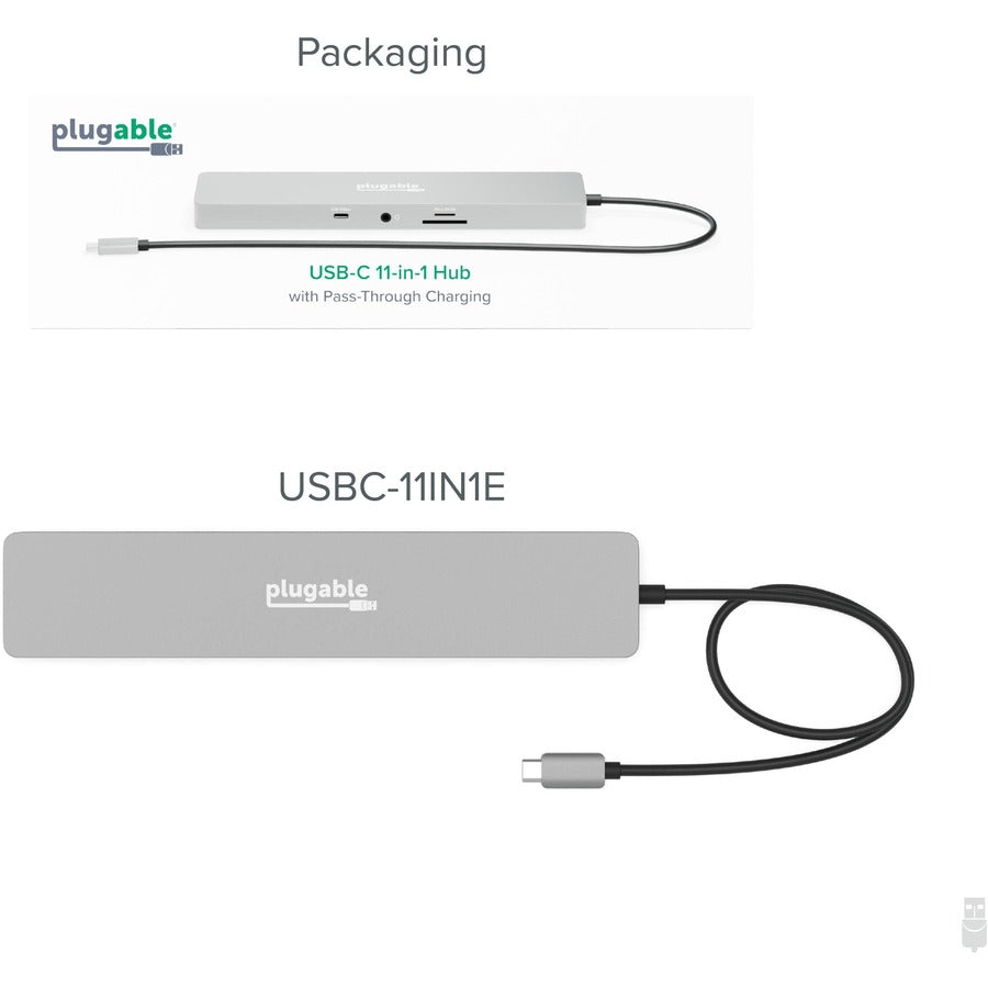 Plugable 11-in-1 USB-C Hub 100W USB-C Pass-through, Laptop Docking Station Dual Monitor with 4K 60Hz HDMI USBC-11IN1E