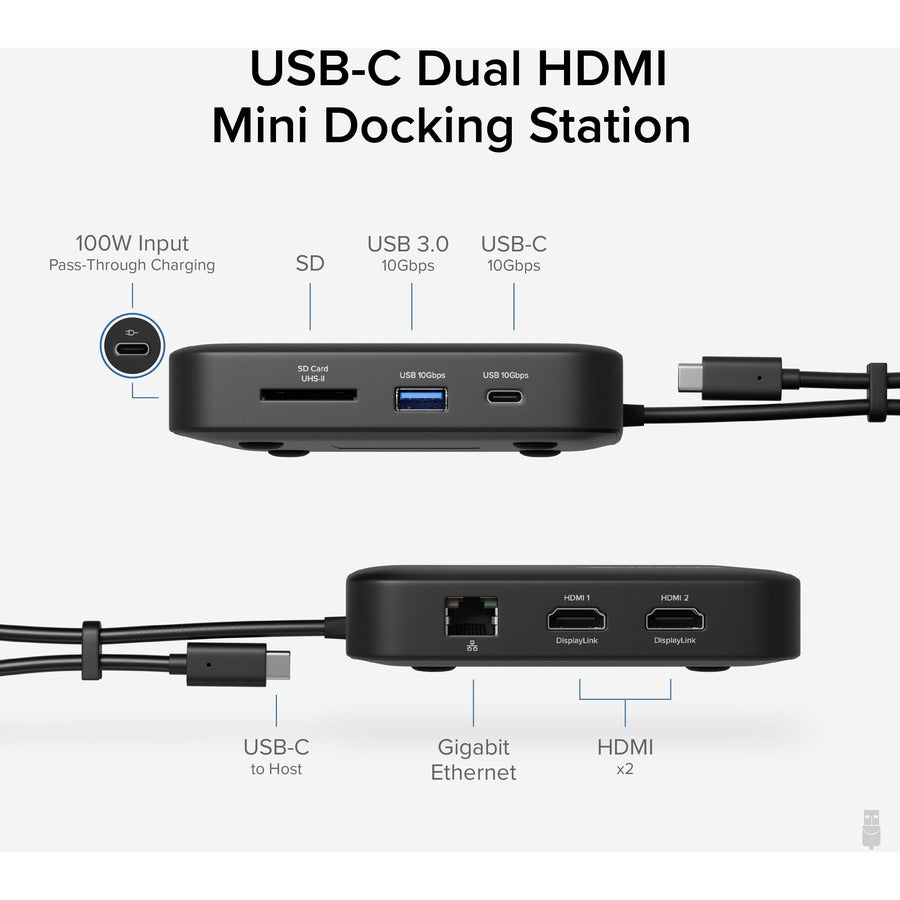 Plugable 7-in-1 USB C Docking Station Dual Monitor - Dual HDMI Dock is Compatible with Mac and Windows USBC-6950PDZ