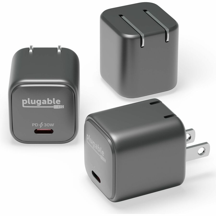 Plugable GaN USB C Charger Block, 30W Portable Charger, Foldable Prongs, 3 Pack PS-30C1B-3X