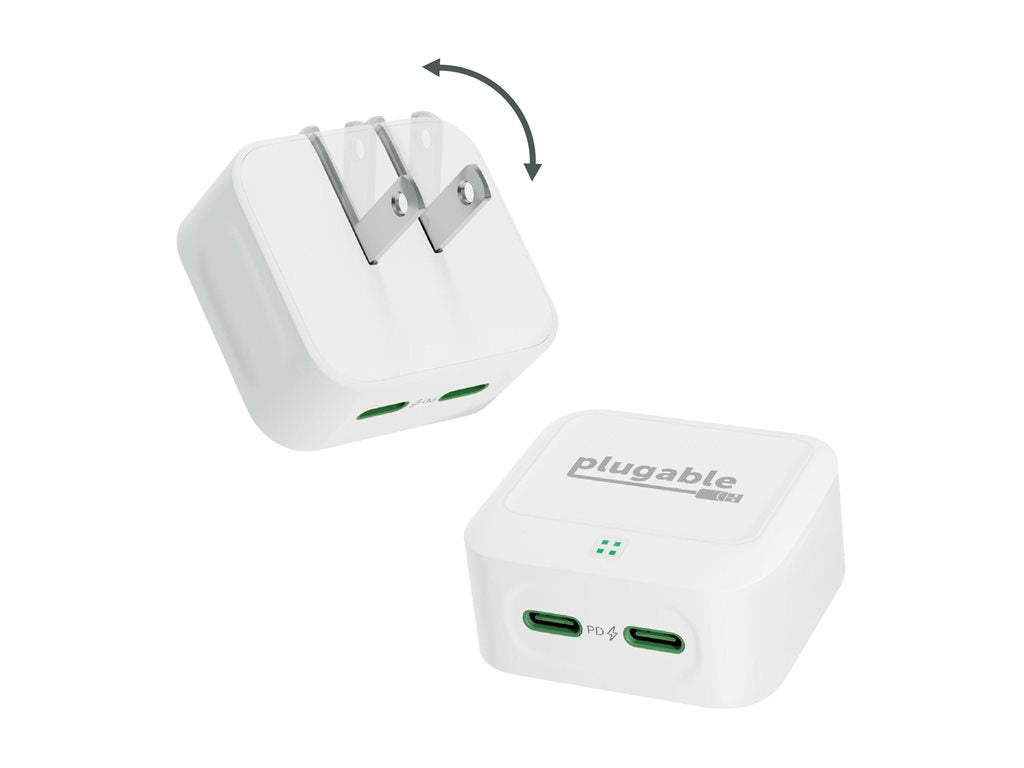 Plugable - Power adapter - 40 Watt - PD - 2 output connectors (24 pin USB-C) - white PS-40C2W