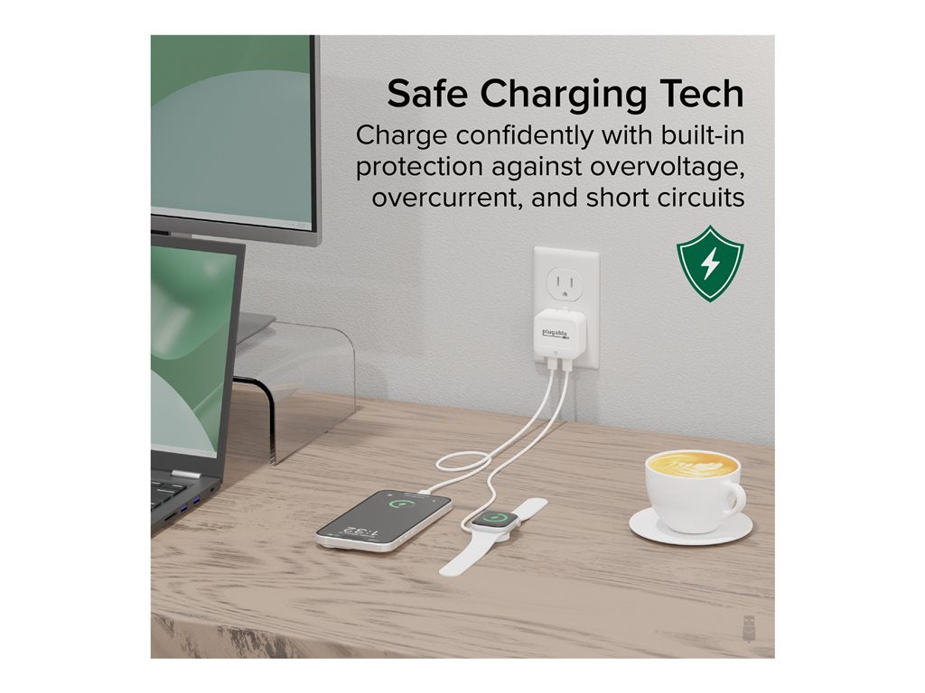 Plugable - Power adapter - 40 Watt - PD - 2 output connectors (24 pin USB-C) - white PS-40C2W