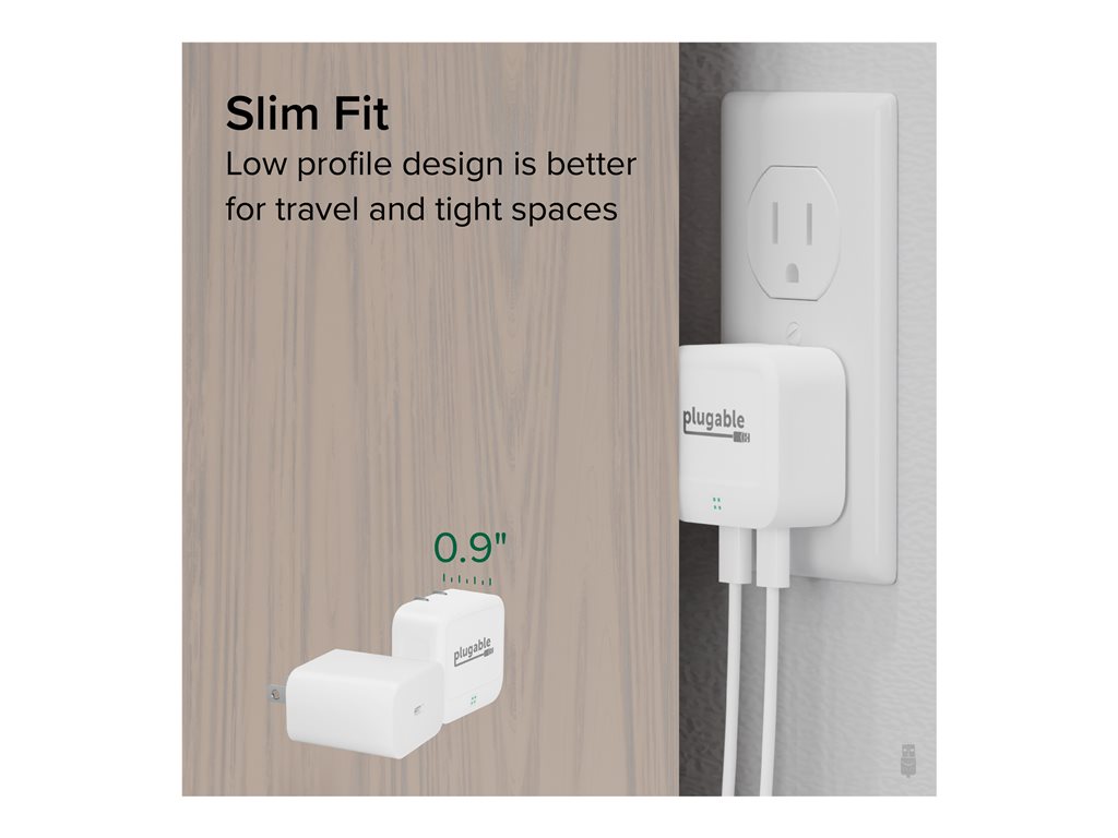 Plugable - Power adapter - 40 Watt - PD - 2 output connectors (24 pin USB-C) - white PS-40C2W
