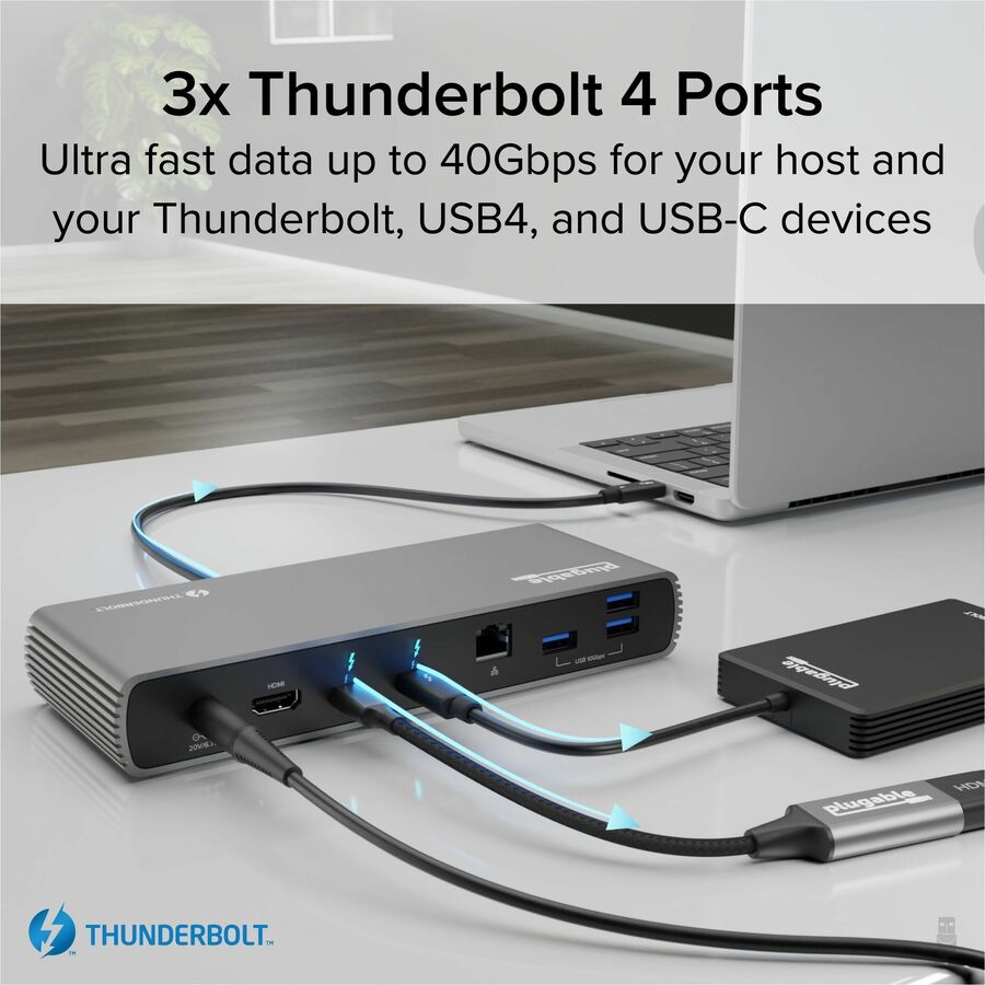 Plugable Thunderbolt 4 Dock with 100W Charging, Thunderbolt Certified, 3x Thunderbolt