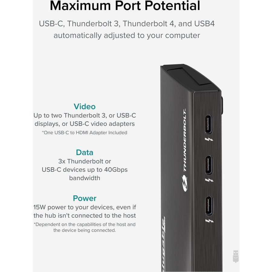 Plugable Thunderbolt 4 Hub, 4-in-1 Pure USB-C Design, Includes USB-C to 4K HDMI Adapter, Laptop Charging TBT4-HUB3C
