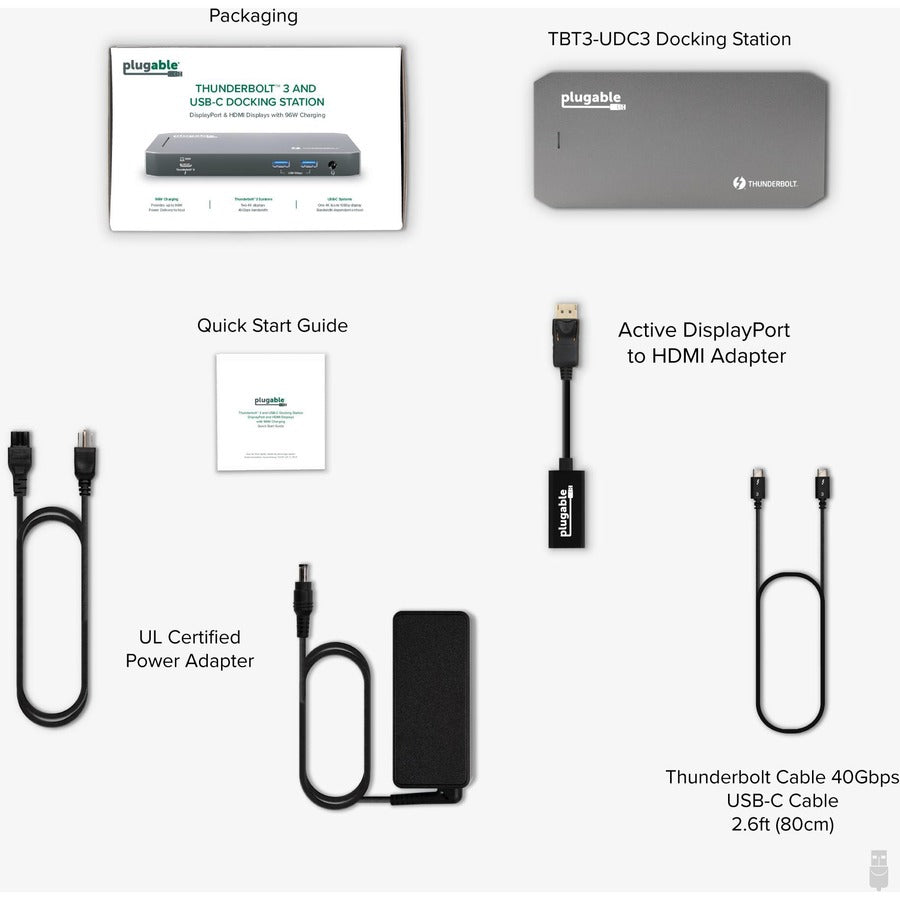 Plugable Thunderbolt Dock - 40Gbps and USB C Docking Station with 96W Charging TBT3-UDC3