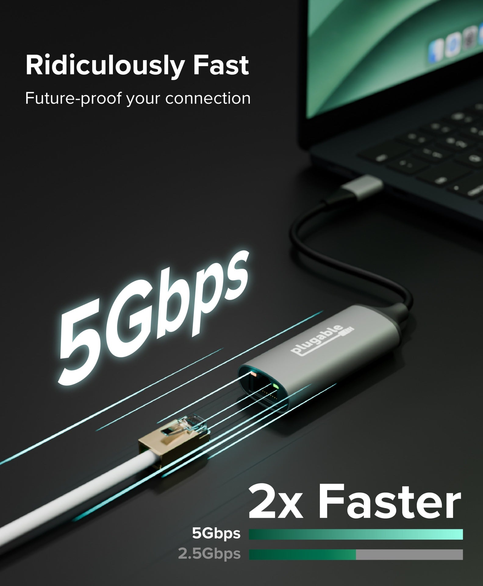 Plugable USB-C to 5GbE Ethernet Adapter USBC-E5000 Fast Wired Network for Pros