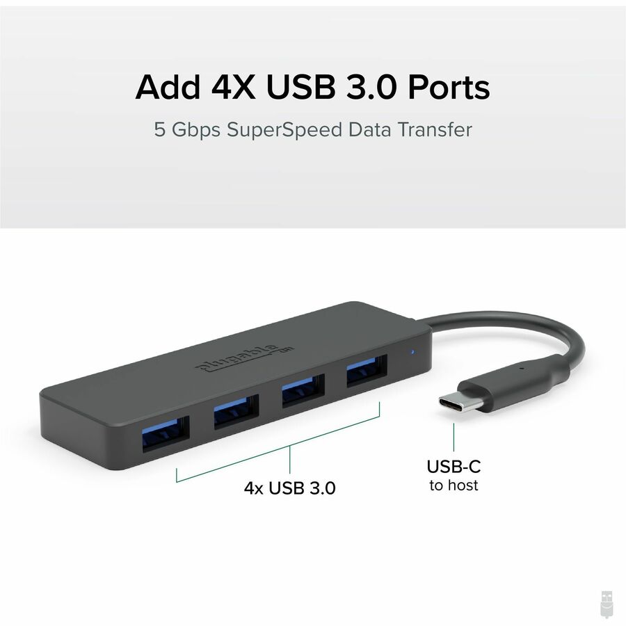 Plugable USB C to USB Adapter Hub, 4 Port USB 3.0 Hub, USB Splitter for Laptop -