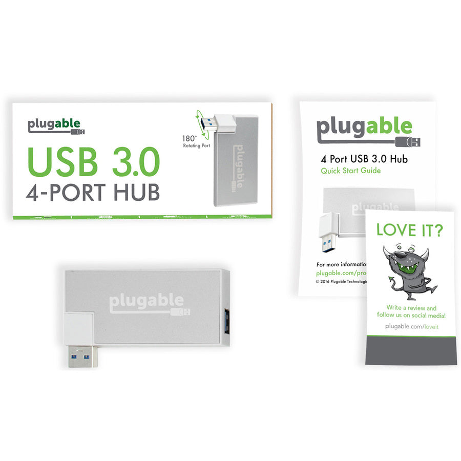 Plugable USB Hub, Rotating 4 Port USB 3.0 Hub, Powered USB Hub USB3-HUB4R