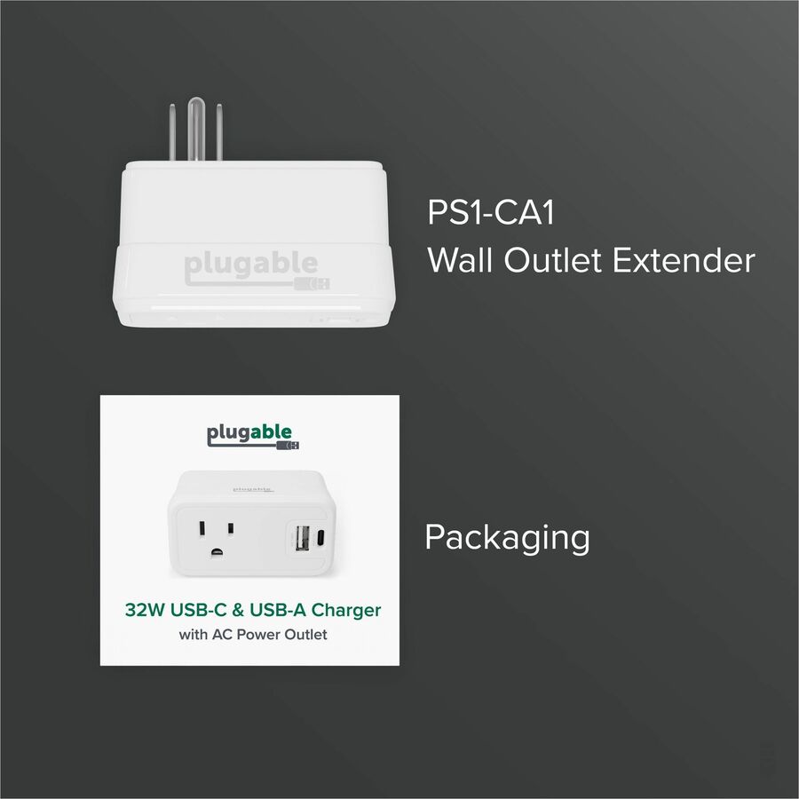 Plugable Wall Outlet Extender with 1x USB-C and 1x USB, 32W USB C Charger Block - USBC